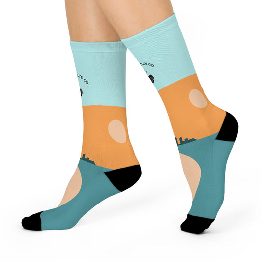 Adventure-Themed Cushioned Crew Socks for Comfort and Style, Unique Gift for Travel Lovers, Fun Sock Gift, Casual Wear, Outdoor Socks