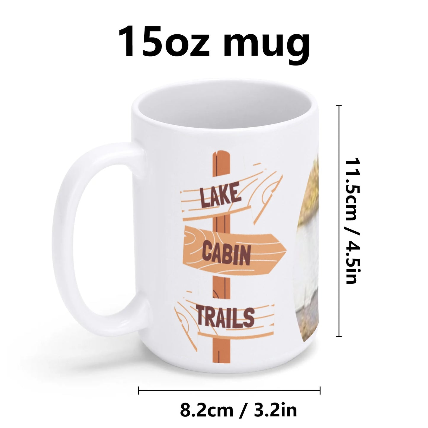 Lake, Cabin, Trails White Glossy Mug 15 oz