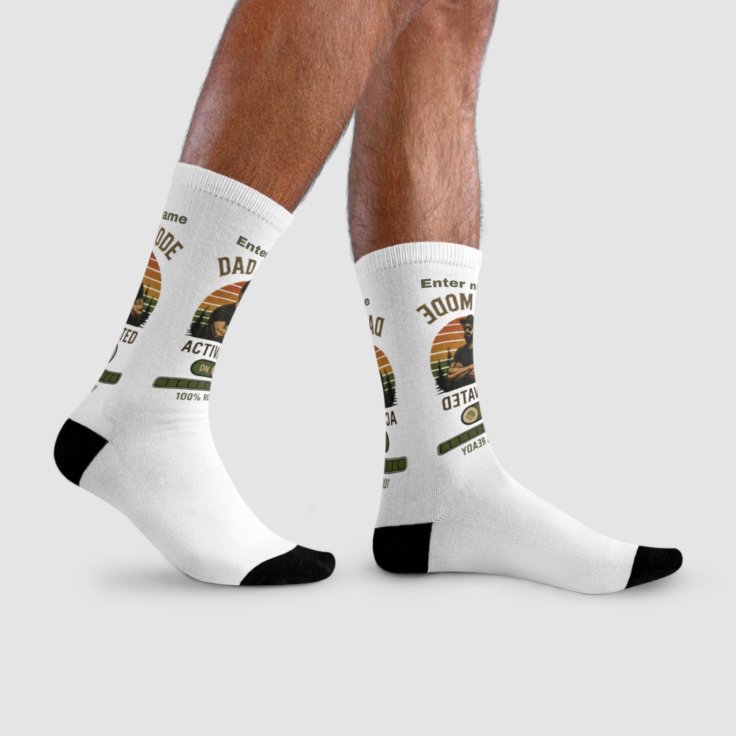 Personalized 'Dad Mode Activated' Crew Socks — Custom Name Gift for Fathers