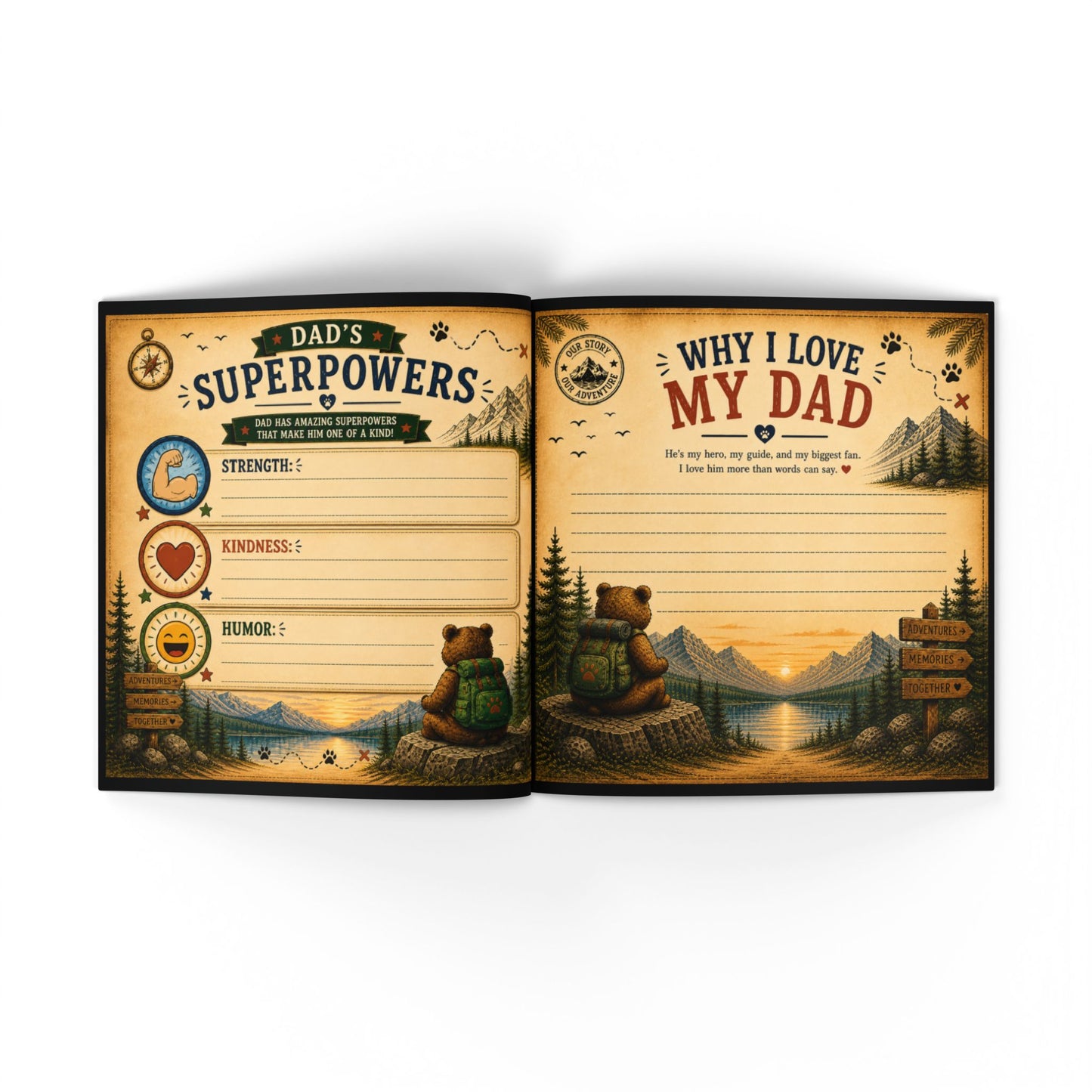 Fathers Day Gift for Dad from Kids Fill In Memory Book Personalized Keepsake The Add Venture Begins My Dad My Hero