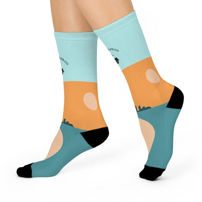 Adventure-Themed Cushioned Crew Socks for Comfort and Style, Unique Gift for Travel Lovers, Fun Sock Gift, Casual Wear, Outdoor Socks