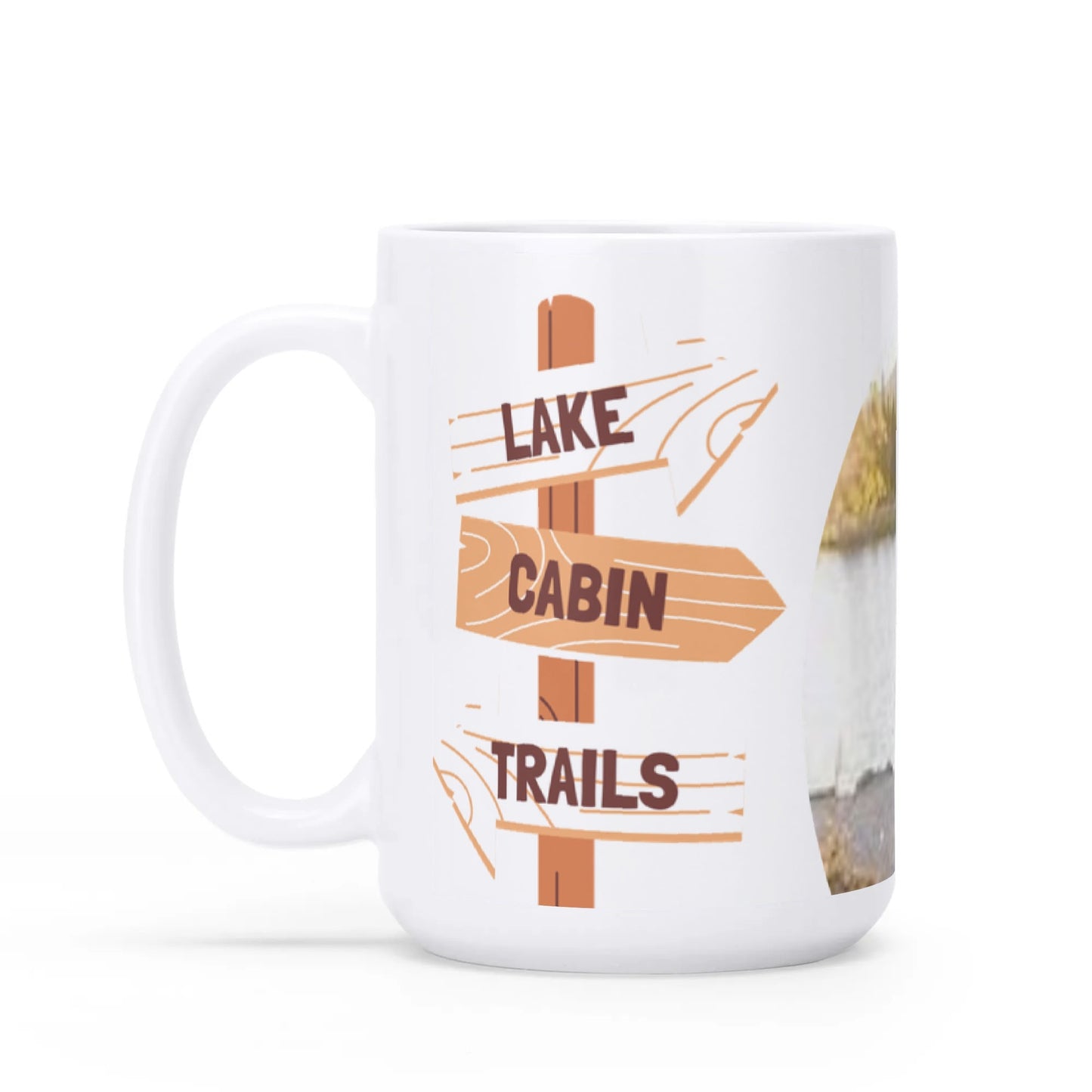 Lake, Cabin, Trails White Glossy Mug 15 oz
