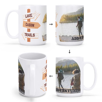 Lake, Cabin, Trails White Glossy Mug 15 oz
