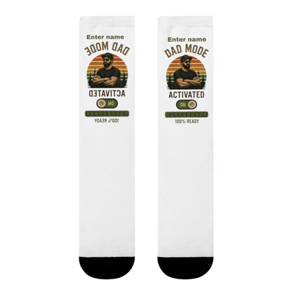 Personalized 'Dad Mode Activated' Crew Socks — Custom Name Gift for Fathers