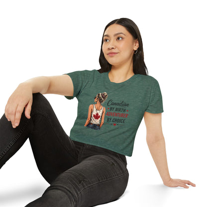 Canadian Adventurer Crop Top – "Canadian by Birth, Adventurer by Choice" Festival Tee