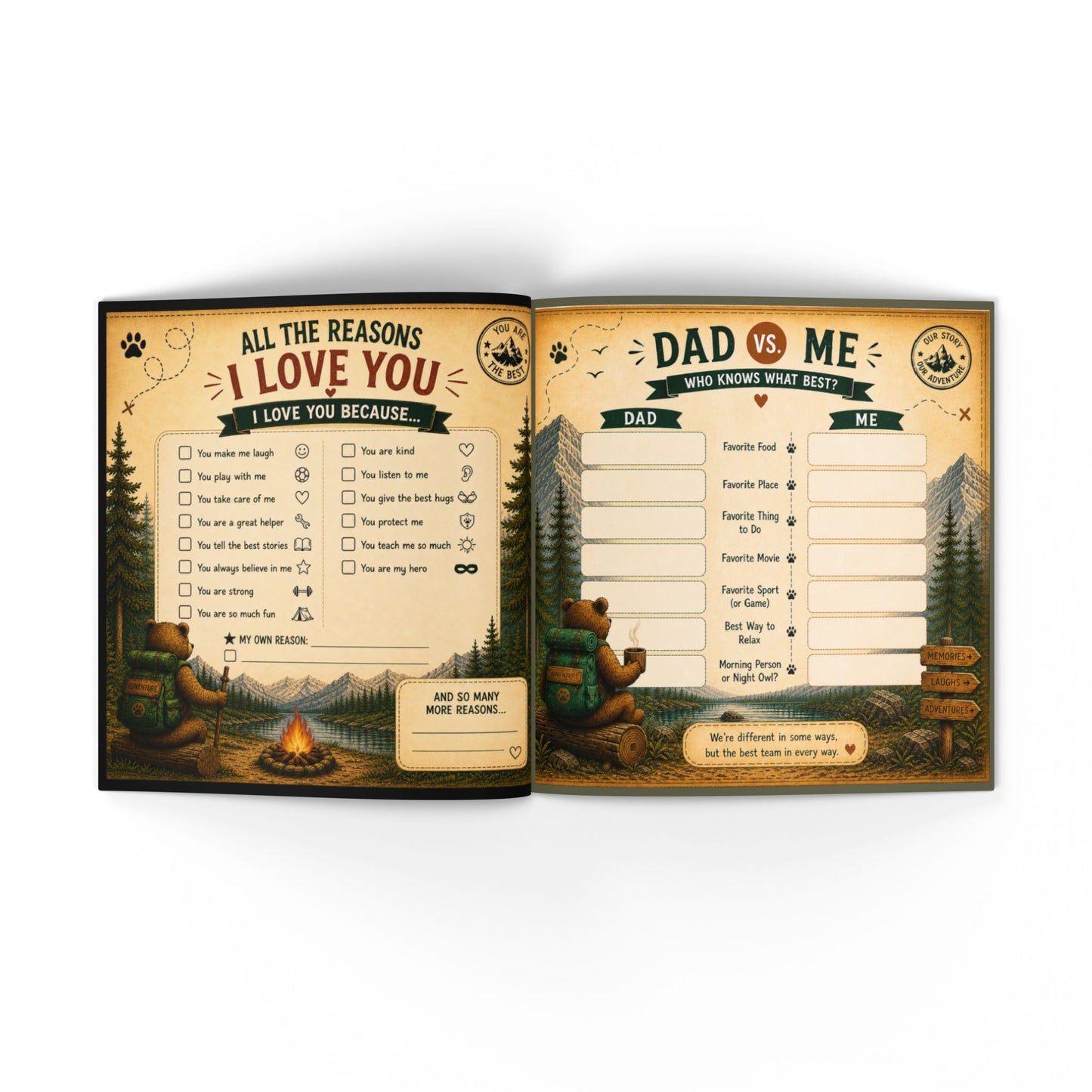 Fathers Day Gift for Dad from Kids Fill In Memory Book Personalized Keepsake The Add Venture Begins My Dad My Hero