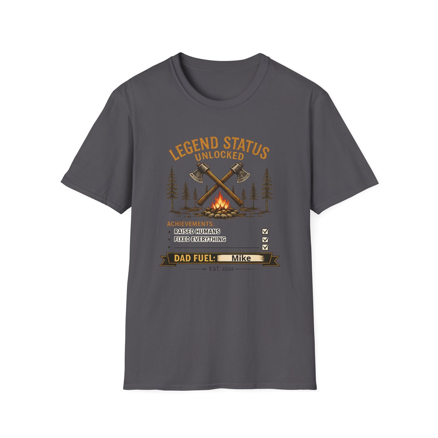 Legend Status Unlocked Camping T-Shirt — "Dad Fuel" Graphic Tee