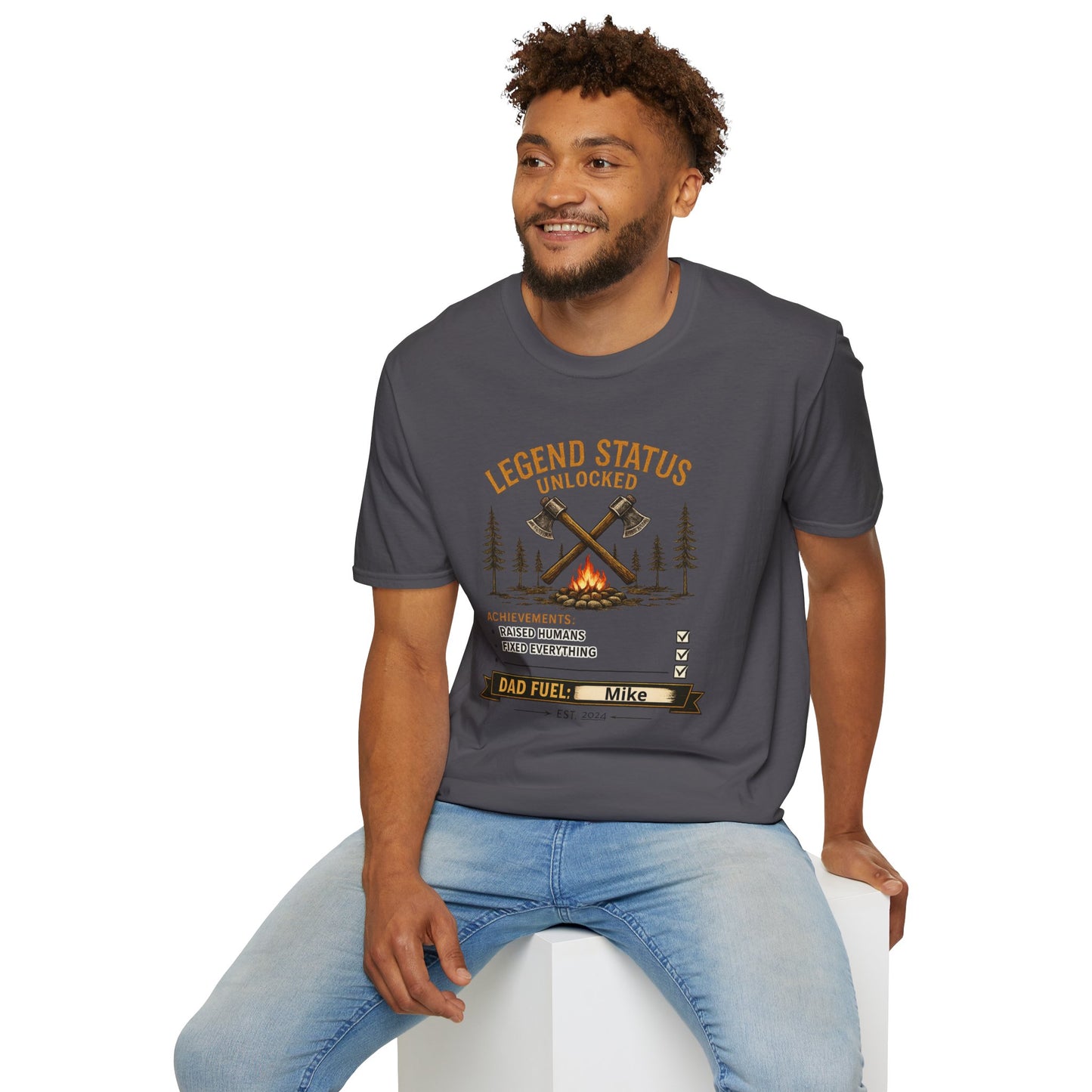 Legend Status Unlocked Camping T-Shirt — "Dad Fuel" Graphic Tee