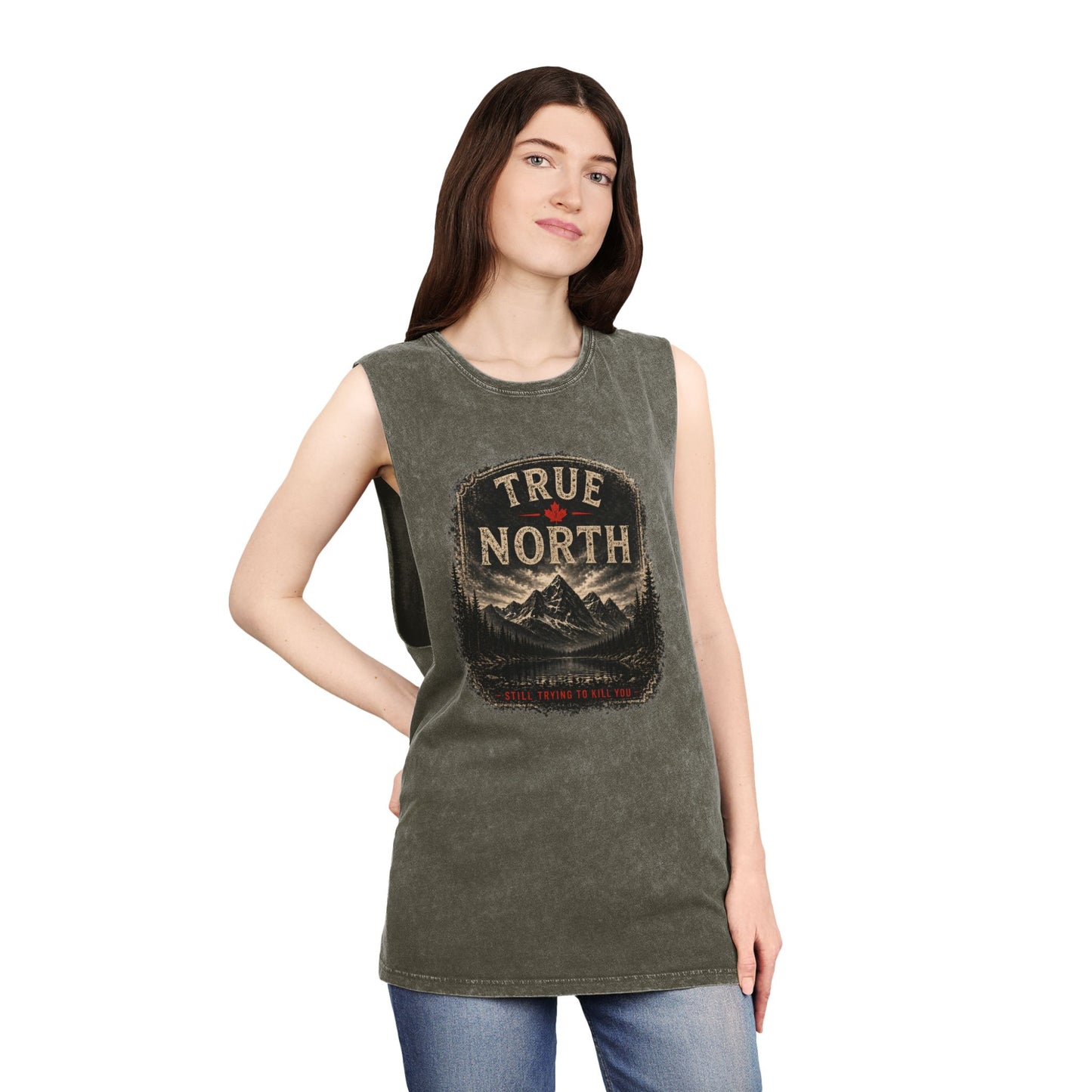 True North Mountain Tank Top — Vintage Stonewash Outdoor Graphic
