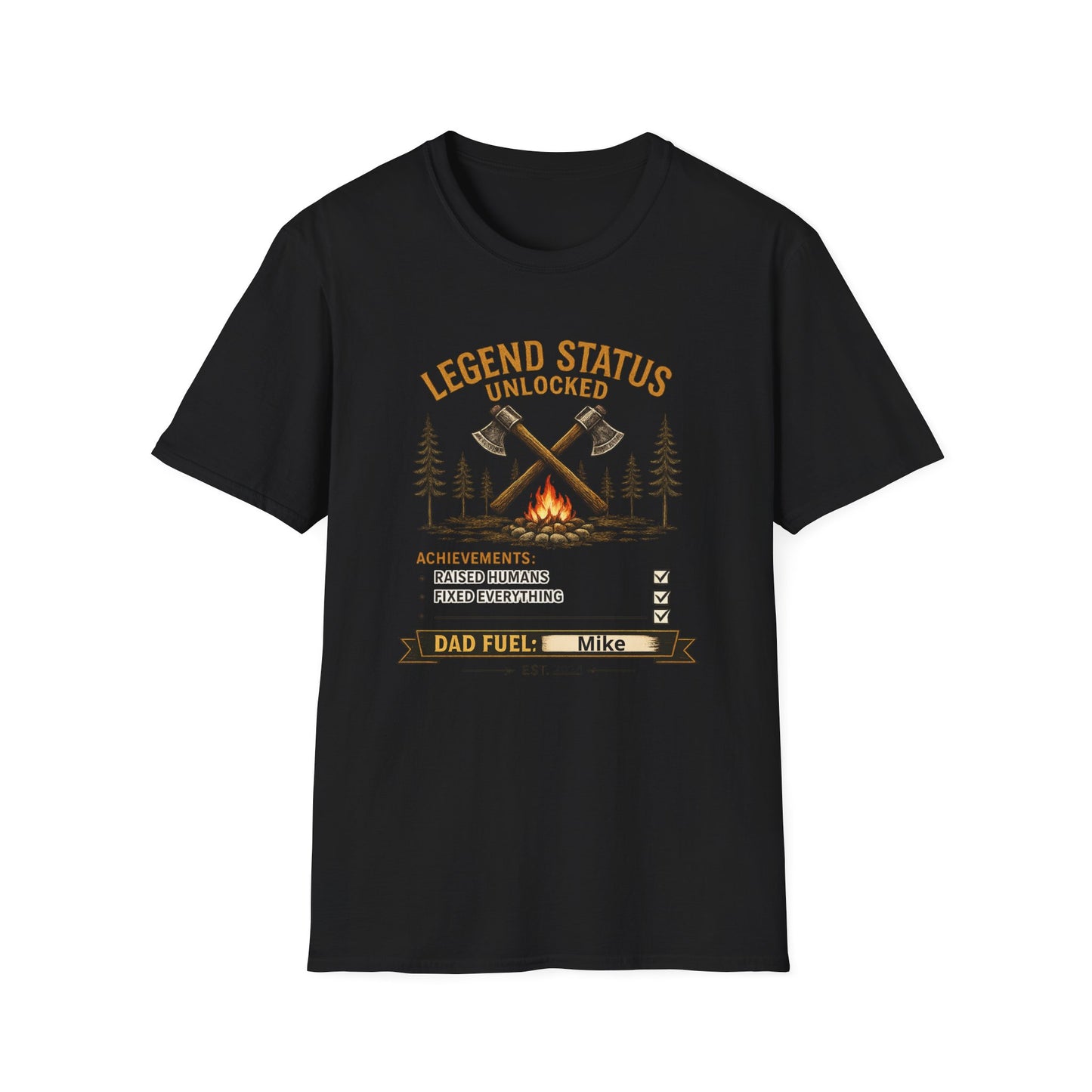 Legend Status Unlocked Camping T-Shirt — "Dad Fuel" Graphic Tee
