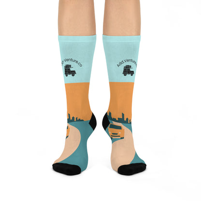 Adventure-Themed Cushioned Crew Socks for Comfort and Style, Unique Gift for Travel Lovers, Fun Sock Gift, Casual Wear, Outdoor Socks