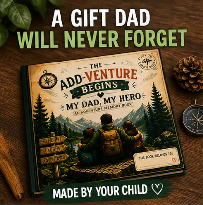 Fathers Day Gift for Dad from Kids Fill In Memory Book Personalized Keepsake The Add Venture Begins My Dad My Hero